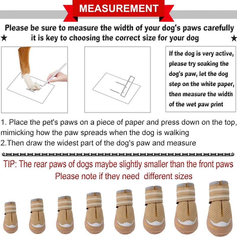 QUMY 4PCS Dog Boots for Large Dogs, Medium Dog Shoes & Paw Protectors for Hot Pavement, Summer Heat Protection, Mesh Breathable Nonslip Dog Booties for Hardfloors, Walking Running Hiking Khaki Size 6 Size 6: 2.6''x3.0''(W*L) for 52-65 lbs - PawsPlanet Australia