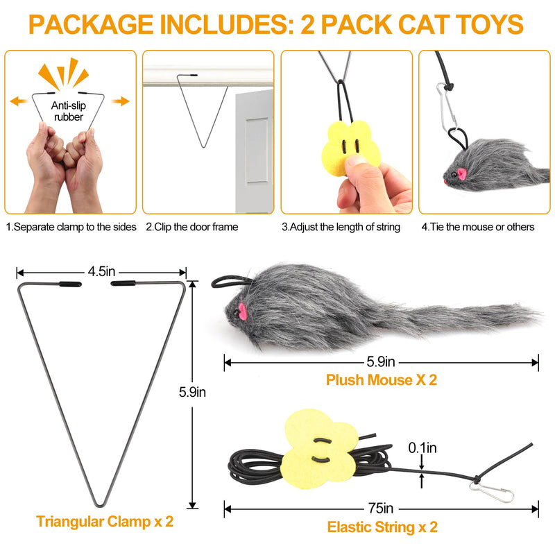 2PCS Hanging Cat Toys for Indoor Cats, Door Hanging Cat Toy, Retractable Mouse Teaser Toy, Home Alone Self Play Cat Toys, Kitty Toys for Indoor Cats Kitten Mental Physical Stimulation Training 2 Triangular Clamps - PawsPlanet Australia