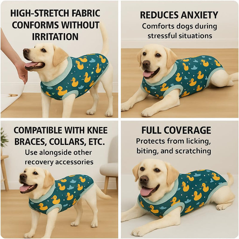 PetWarm Dog Neuter Recovery Suit Male, Onesie for Dogs, Bodysuit for Sensitive Skin Areas, Professional Pet Recovery Shirt Dog Abdominal Affected Areas Bandages, Duck Pattern, Green, 2XL XX-Large - PawsPlanet Australia