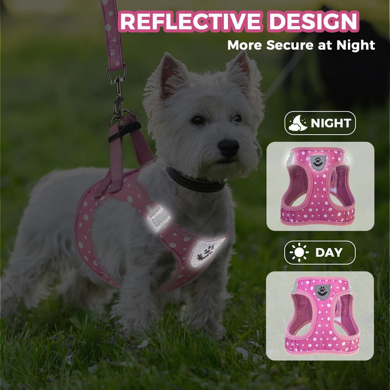 PAWCHIE Dog Harness and Leash Set, Step in No Pull Soft Pet Harness, Reflective Adjustable Puppy Vest for Small Medium Dogs Cats, No Choke Harness Vest with Poop Bag Holder for Walking,Running, Pink M - PawsPlanet Australia