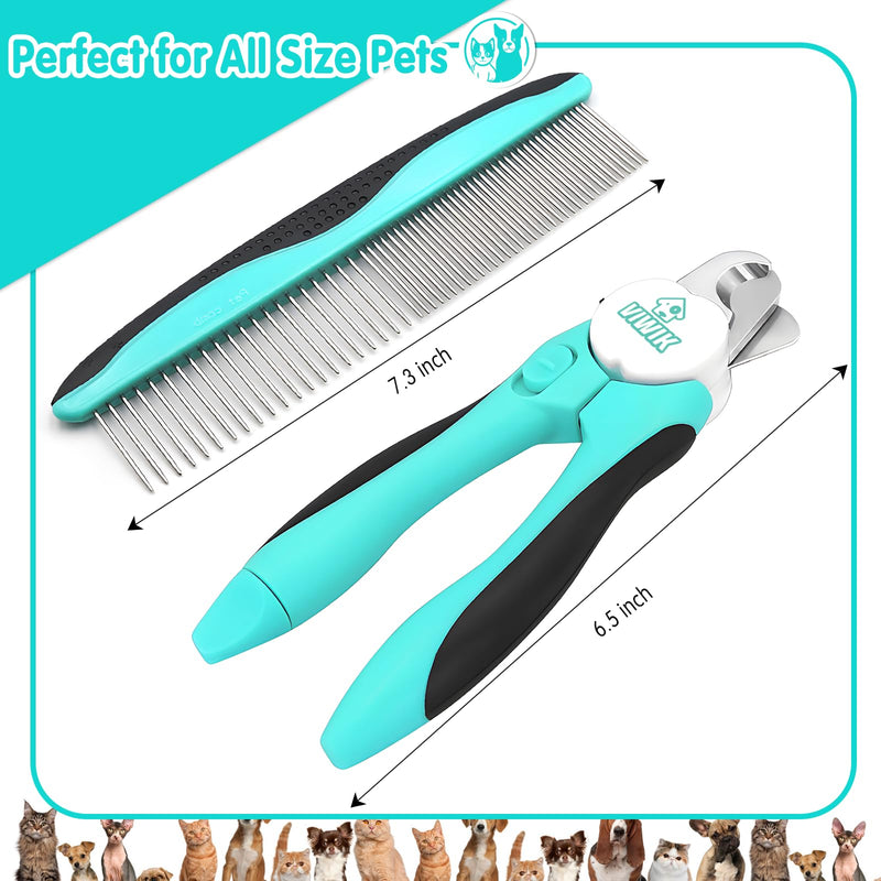 2 in 1 Dog Nail Trimmers with LED Light for Bloodline, Dog Comb, Dog Nail Clippers with Quick Sensor & Safety Guard to Avoid Overcutting, Cat Puppy Claw Clipper for Grooming with Nail File Blue - PawsPlanet Australia