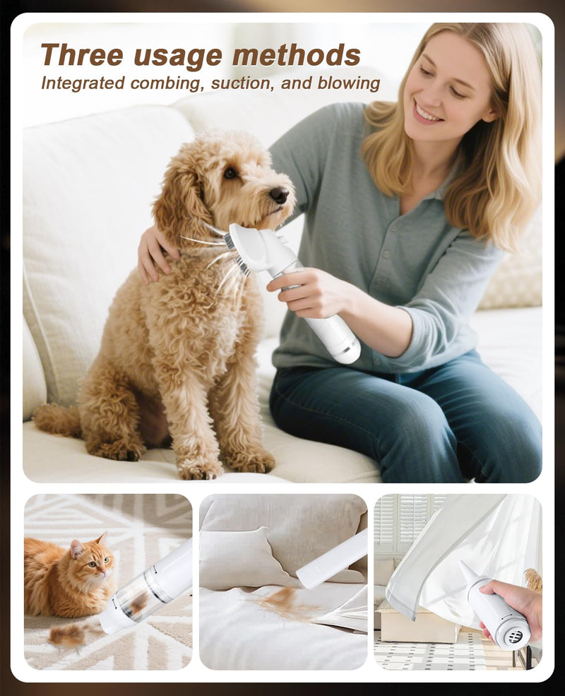 2026 New Cordless Dog Vacuum Groomer Kit,Cordless Rechargeable Dog Hoover for Hair,Handheld mini Pet Vacuum Cleaner,4200Pa Pet Grooming Hoover with Comb Hair (White) White
