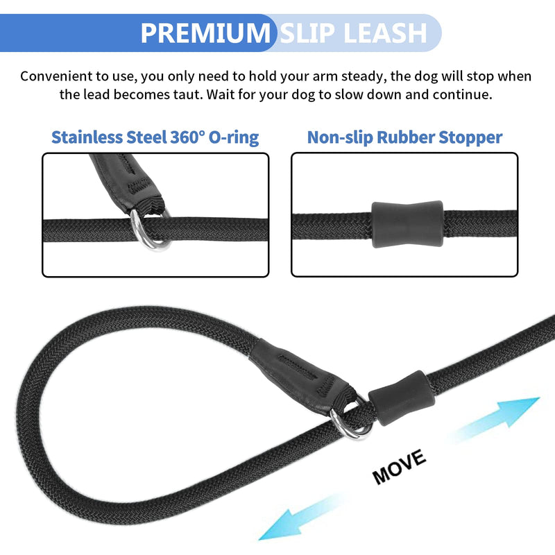 Heydoggy Slip Lead Dog Leash - Strong 4FT/6FT Training Lead [360 Swivel Anti-Tangle] Durable Nylon No Pull Walking Rope for Small Medium Large Puppy Dogs - 6ft Black 6ft x 0.45" - PawsPlanet Australia