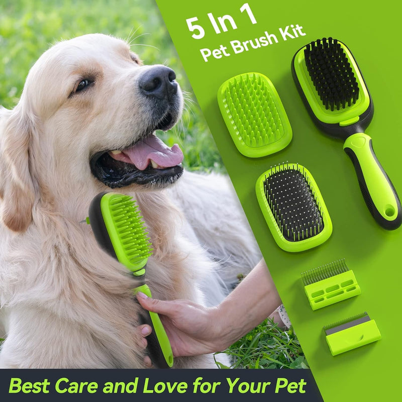 Pet Grooming Brush, Double Sided Detachable Shedding Dog Cat Brush, 5 in 1 Dog Grooming Brush for Shedding Long & Short Haired Dogs, Hair Removing, Bath&Massage, Reduce 95% Shedding Hair - PawsPlanet Australia