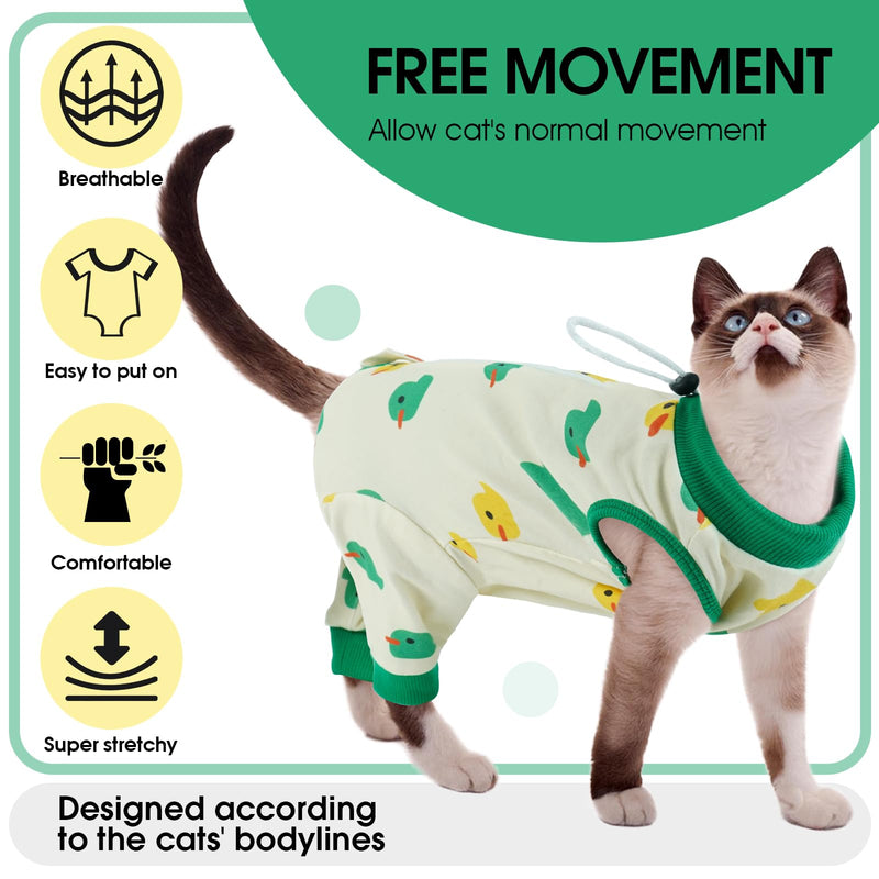 Cat Recovery Suit with Hind Legs, Breathable Onesie After Surgery Female for Abdominal Wounds or Skin Diseases, Anti-Licking Full Body Pet Surgical Pajamas, E-Collar Alternative Wear Large Duck