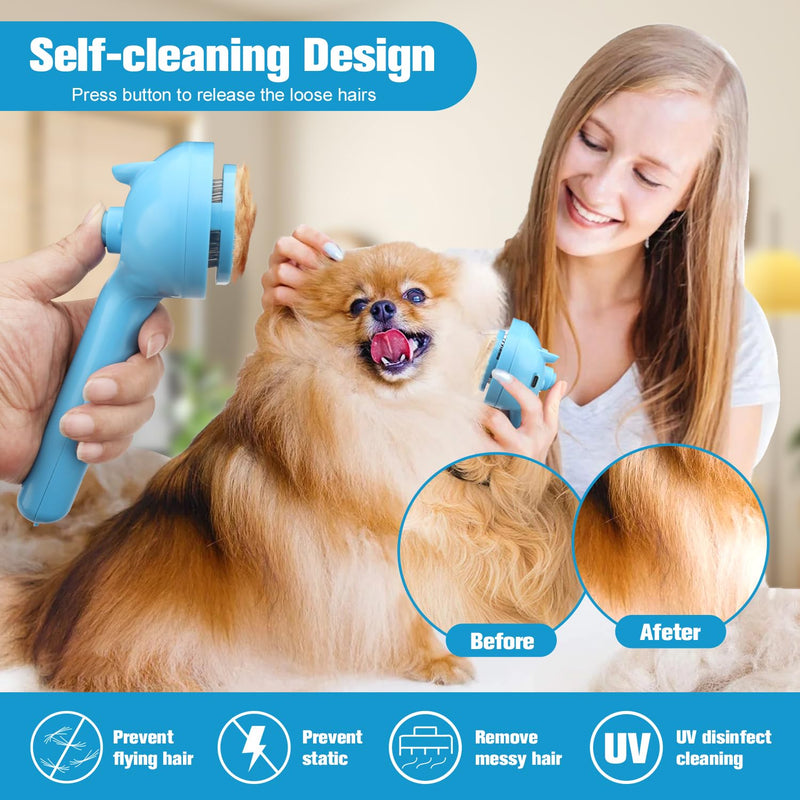 Pet Steam Brush for Dog,Gentle Cat & Dog Brush for Shedding Self-Cleaning Cat Brushes for Indoor Cats Spary Pet Hair Removal Tool for Massage,Grooming Dog Brush for Short&Long Haired Dogs Blue - PawsPlanet Australia