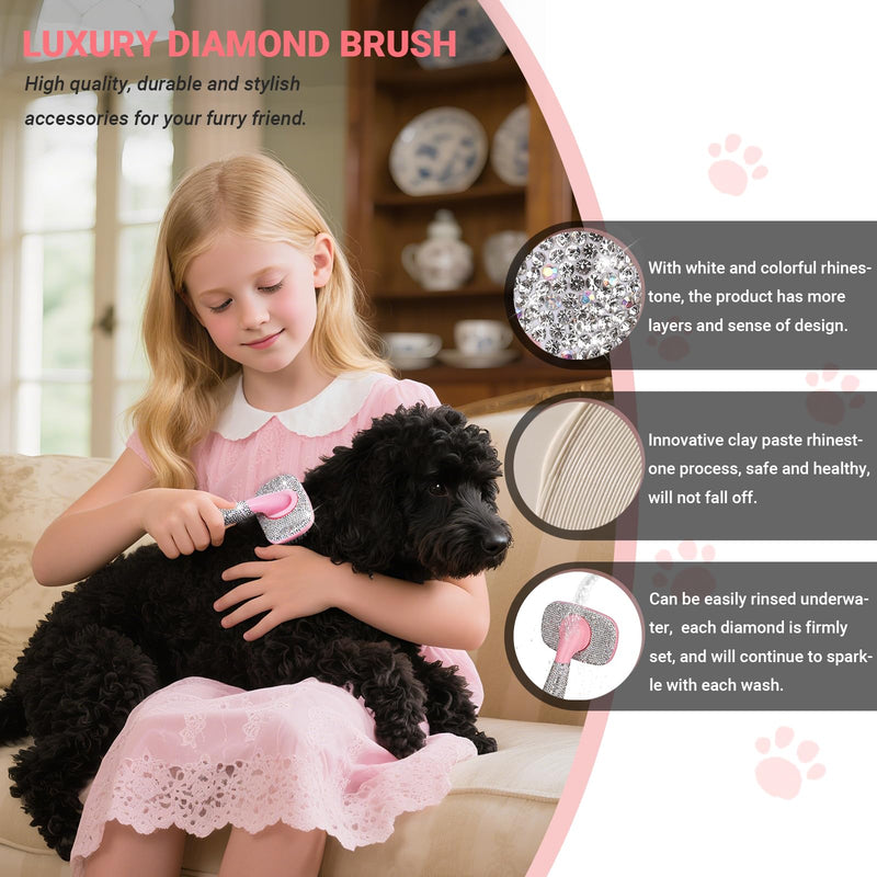 Pet Grooming Brush with Ceramic Clay Craft & Diamond-Embedded Design - Washable, 360° Rotating Head for Dogs/Cats.Large 16x10cm Large
