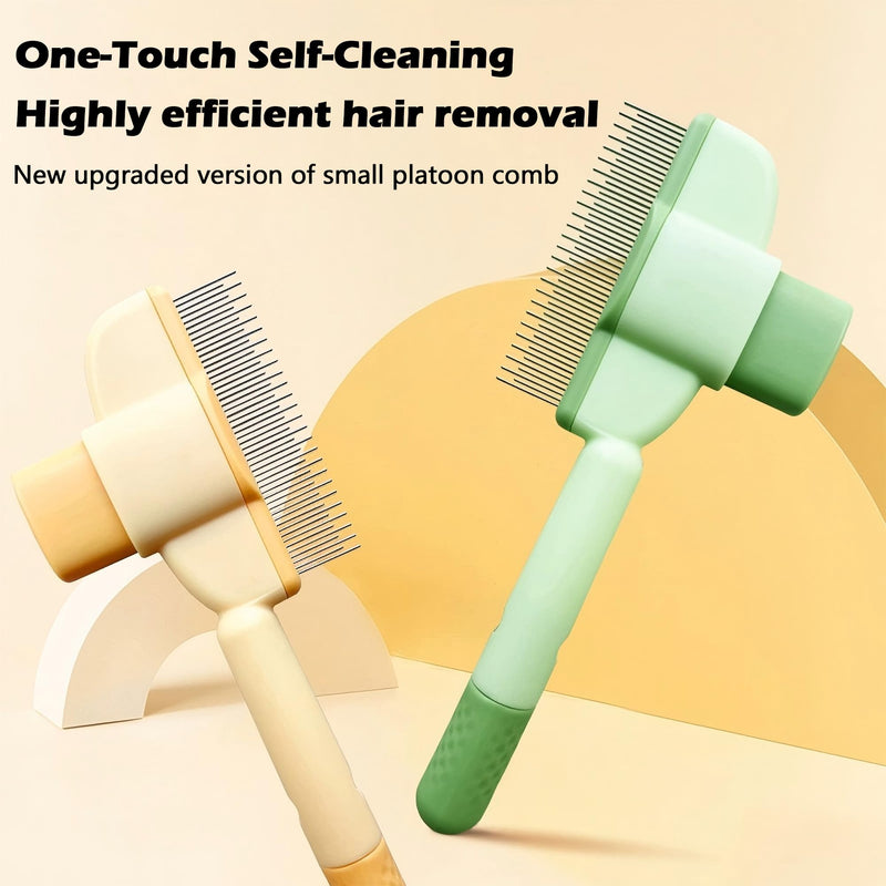 2025 Self-Cleaning Pet Hair Removal Comb & Flea Comb for Cats and Dogs Stainless Steel Grooming Brush with Release Button, De-Shedding Tool for Hair, Massaging Tangle-Free Pet Comb (Green) Green - PawsPlanet Australia
