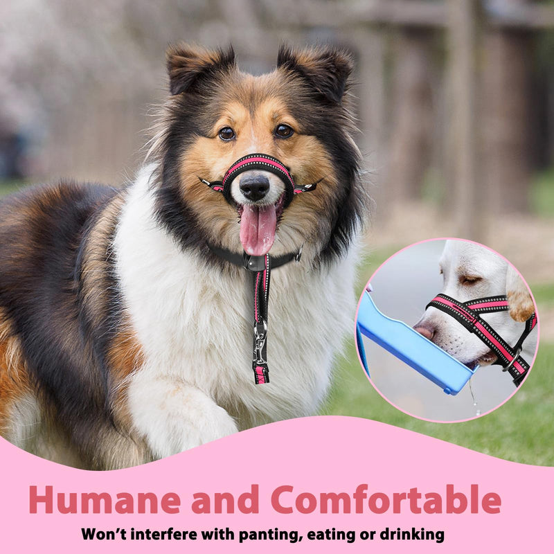 BARKLESS Soft Dog Head Collar, Patented Padded No Pull Head Halter, Training Nose Leash with Safety Link for Medium Large Dogs, Adjustable Muzzle Leash, Easy Control for Walking(Pink, L) Pink L (Snout 9.5"-14") - PawsPlanet Australia