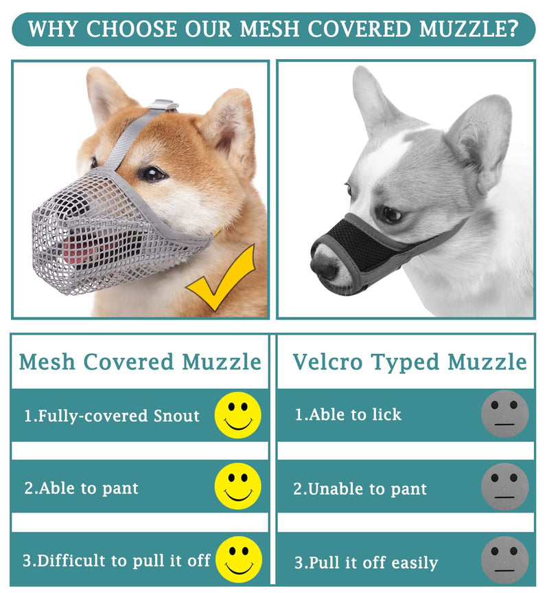 Mayerzon Dog Muzzle, Soft Mesh Covered Muzzles for Small Medium Large Dogs, Poisoned Bait Protection Muzzle with Adjustable Straps, Prevent Biting Chewing and Licking… XL: Snout:12½"-13¾" Grey