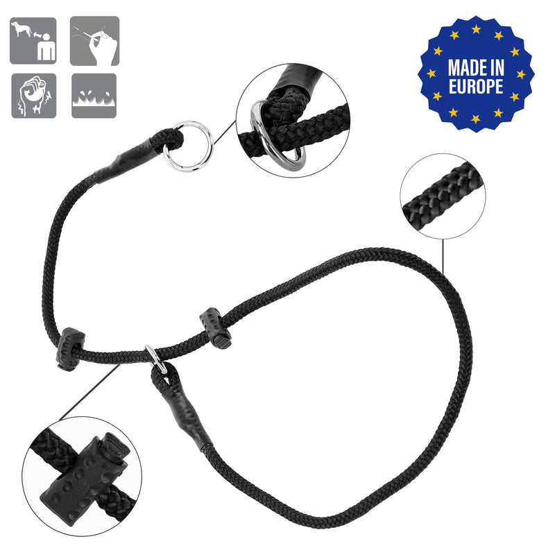 Dingo Gear Dog Choke Collar Hand Sewn Strong Polypropylene Braided Cord Two Limiters Waterproof Choker for K9 Training IGP Agitation Bite Work Obedience XS - Black (S04046) 2 LIMITERS