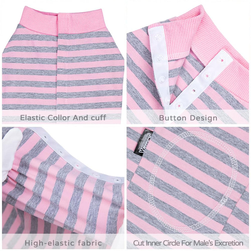 Dog Surgery Recovery Suit,Female Male Puppy Shirt,Dog Spay Neuter Onesie,E-Collar Cone Alternative,Abdominal Wound Protector,Prevent Licking Wound(Pink Gray Stripe-l) L pink - PawsPlanet Australia