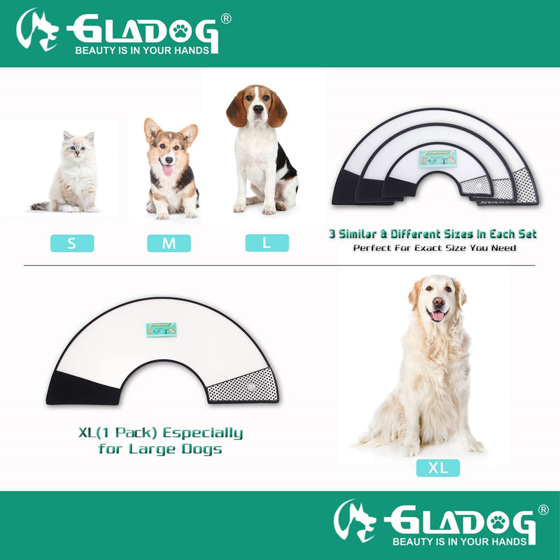 GLADOG Soft Dog Cone Collar, 3 PCS (XL is Only 1 PCS) Flexible Plastic Cone for Dogs After Surgery, Dog Recovery Collar, Adjustable E-Collar for Large/Medium/Small Dogs Cat, Comfy Elizabethan Collar XL（X-Large Dog） - PawsPlanet Australia