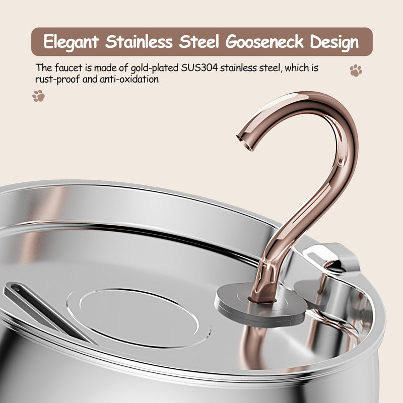 Cat Water Fountain Stainless Steel -2.5L/84oz Gooseneck Kitty Cat Fountain for Drinking Spout - Pet Water Fountain for Cats Inside - Quiet Automatic Cats Water Bowl Dispenser - for Pets& Small Dog - PawsPlanet Australia