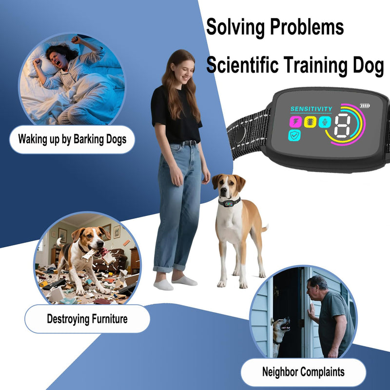 Auto Anti Barking Collar for All Dogs Beep/Vibration/E-Shock, 8 Leves Sensitivity Sound Smart Detection Smart Stop Barking Dog Collar Rechargeable IP67 Waterproof - PawsPlanet Australia