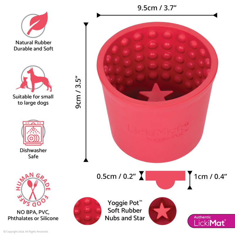 LICKIMAT Yoggie Pot – Distraction, Fun and Enrichment. Long Lasting Rubber Licking Treat Dispenser for All Dog Sizes and Slow Feeder for Small Dogs. Pink