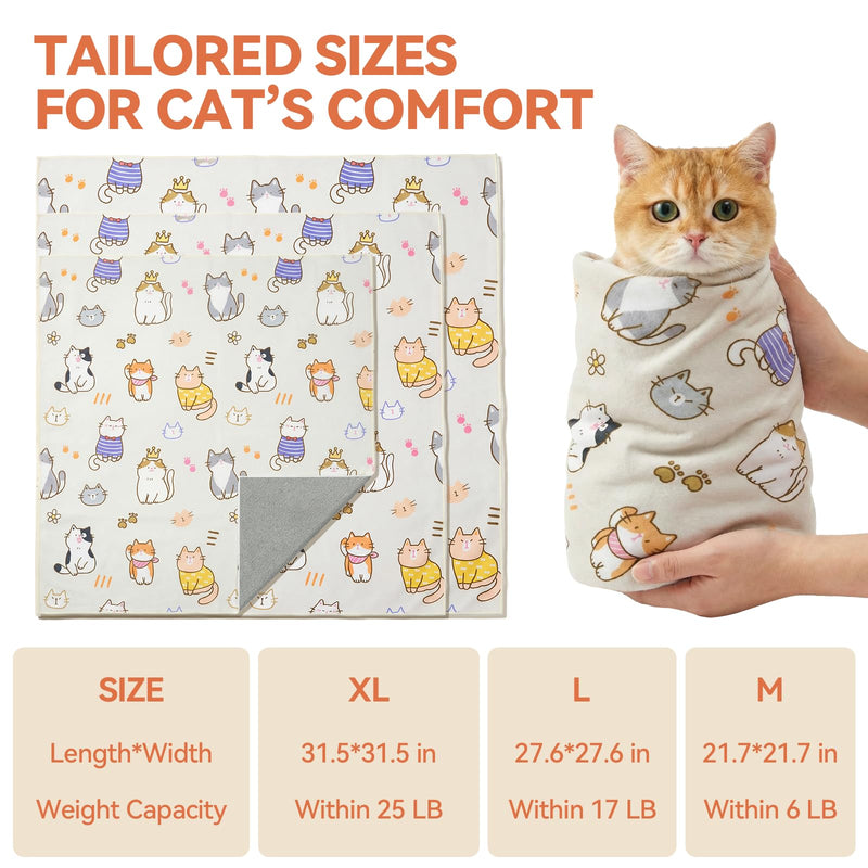 BFNN Cat Grooming Wrap for Cutting Nails, 27.6" Anti-Escape Calming Cat Swaddle Wrap for Medicine, Nail Clipping, Teeth Brushing, Ear Cleaning, Self-Adherent Burrito Restraint, (CatLand, L) L, Within 17lbs Cat Land - PawsPlanet Australia
