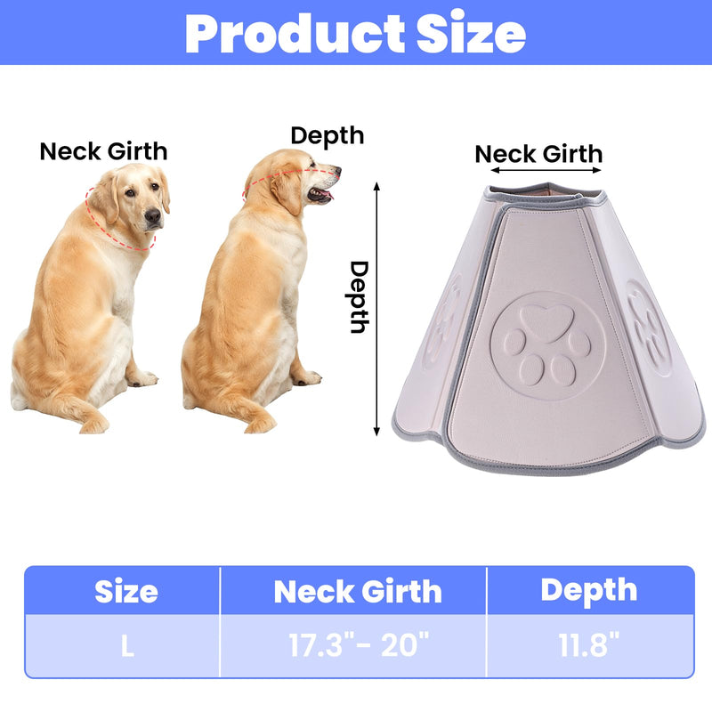Soft Dog Cone Collar with Massage Points, Adjustable Recovery Collar for Large Dogs After Surgery to Stop Licking, Soothing Pet Cone for Wound Healing (Gray)