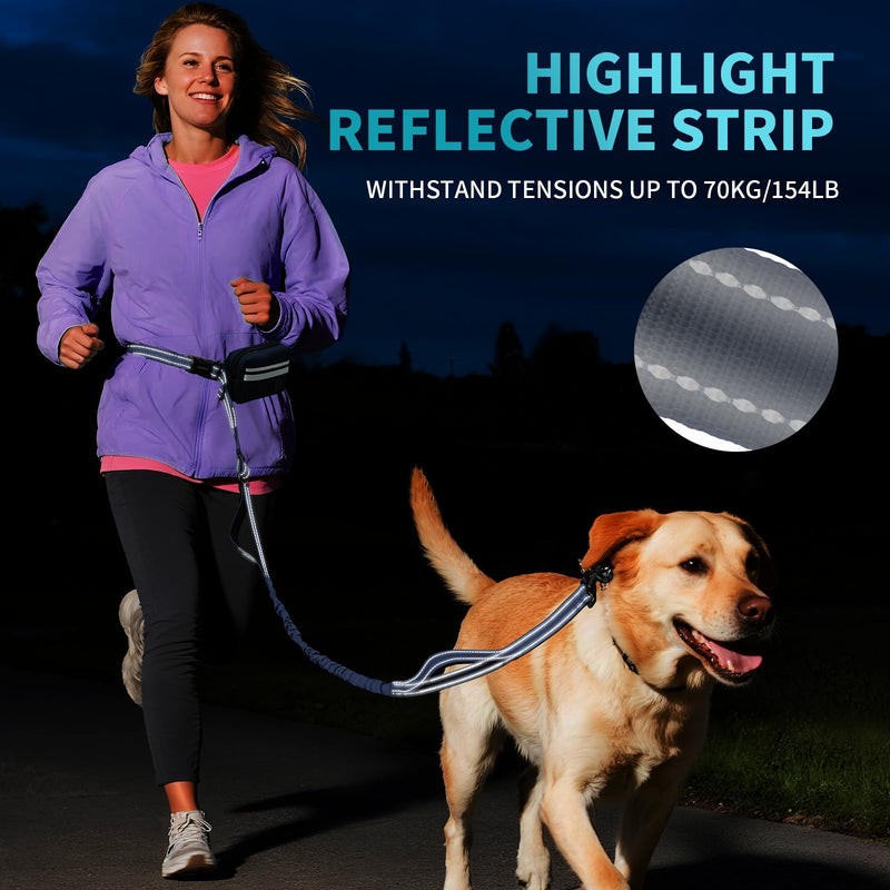 Hands Free Dog Leash with Removable Zipper Pouch, Dual Padded Handles and Durable Bungee for Walking, Jogging and Running-Navy Blue Navy Blue - PawsPlanet Australia