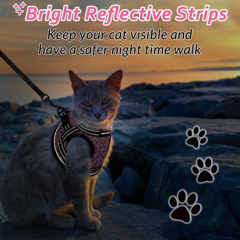 CatRomance Cat Harness and Leash Escape Proof for Walking, Safe Adjustable Large Kitten Vest Set with Reflective Strip for Kitty, Easy Control Comfortable Soft Outdoor Pet Harnesses, Pink, Large L: Chest 12.0-14.5" - PawsPlanet Australia