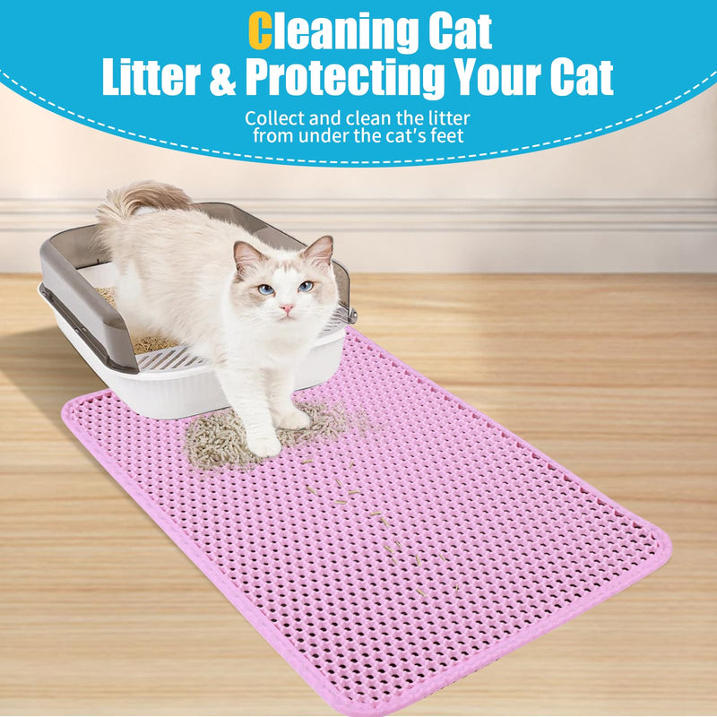 Cat Litter Mat, Kitty Litter Collector, Double Layered Honeycomb Design Waterproof, Anti Urine, Anti Slip, Easy to Clean, Limit Garbage (23"x14.5", Pink) 23" x 14.5" - PawsPlanet Australia