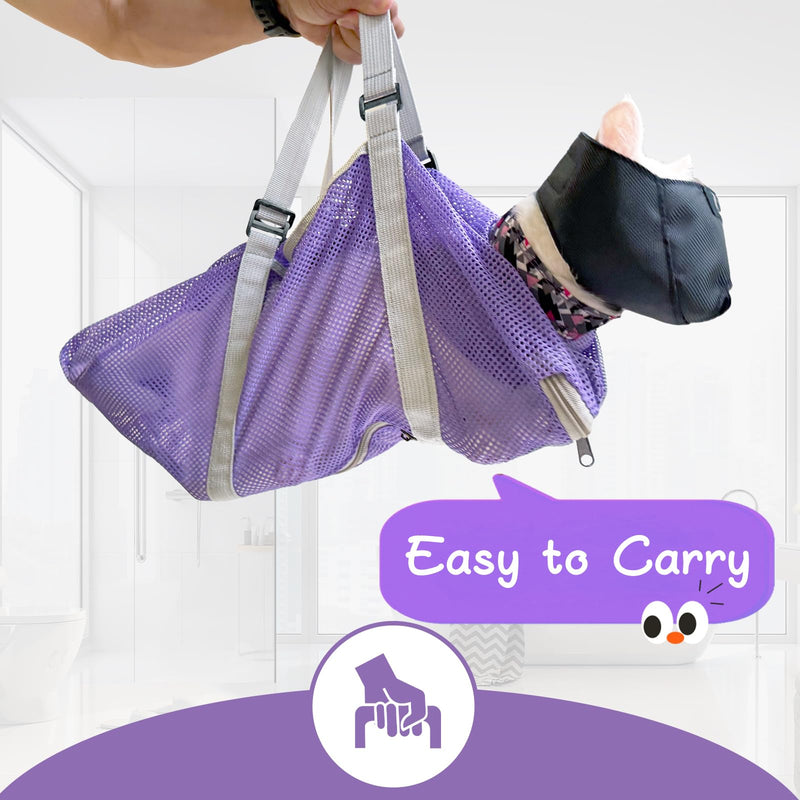 Cinf Cat Bathing Bag(Free Muzzle) Breathable Mesh Anti Scratch Adjustable Cat Grooming Bag for Nail Trimming, Bathing Soft Cat Washing Bag(Taro) L L-Drama Cat Taro