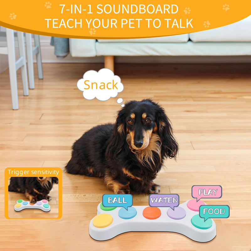 RIBOSY Dog Buttons for Communication, 7 in 1 Dog Talking Button Set, Recordable Training Buzzers for Dogs with 50 Scene Stickers (Battery Included) 7 In 1 Dog Buttons Set - PawsPlanet Australia