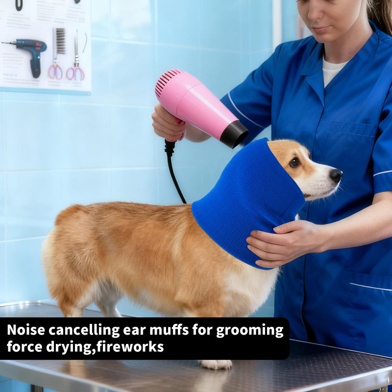 3 Pack Dog Calming Ear Cover for Small, Medium, Large Sizes, Soft & Stretchy Pet Anxiety Relief Hoodie Dog Cat Ear Muffs Noise Reducing for Thunder,Fireworks,Grooming Drying (Blue) Blue