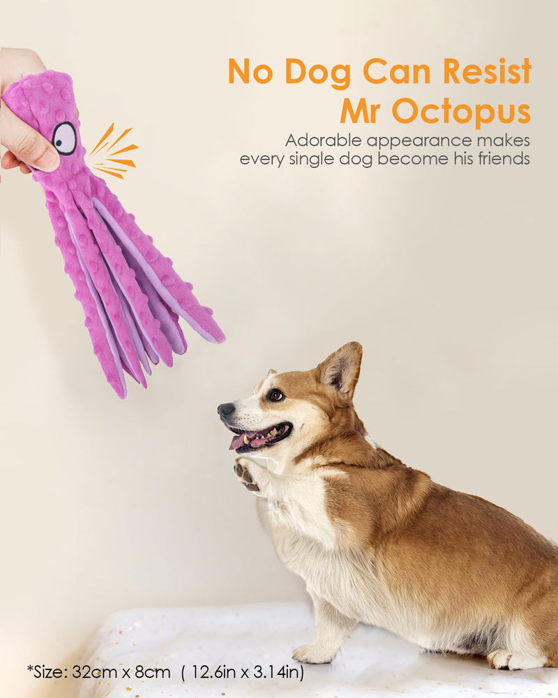 HGB Squeaky Dog Toys, Octopus No Stuffing Crinkle Plush Dog Toys to Keep Them Busy, Interactive Dog Chew Toys for Puppy Teething, Large Dog Toys for Large Medium Small Breeds, Pet Toys, 2 Pack Octopus Purple & Blue - PawsPlanet Australia