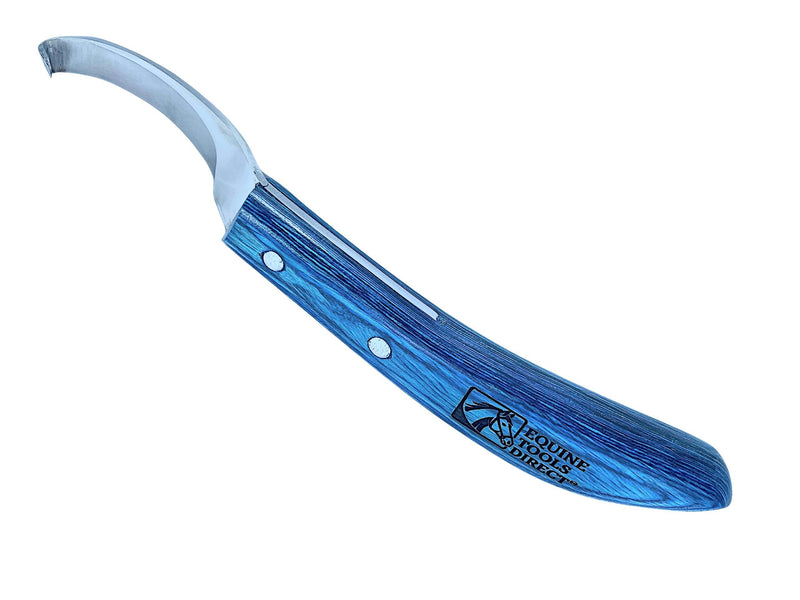 Curved Blade Hoof Knife, J2 420 Magnetic Stainless Steel, Right-Hand, Ergonomic Blue Handle, Professional Farrier Trimming Tool Right-Handed