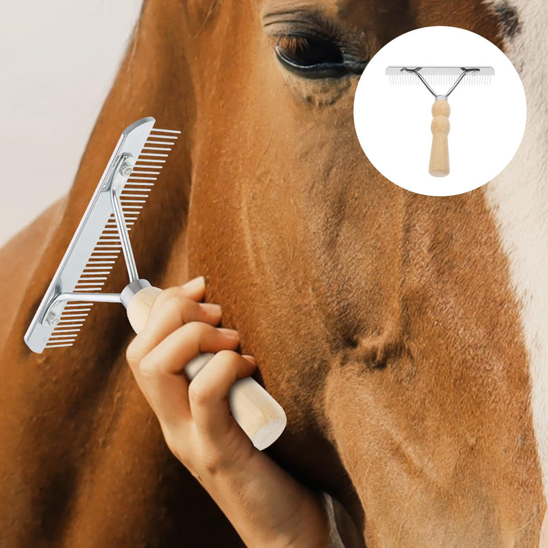 iplusmile Dematting Brush Rake Comb - Gentle Undercoat Scrubber for Horses, Dogs with Shedding Fur, and Pet Grooming, Wood Handle - PawsPlanet Australia