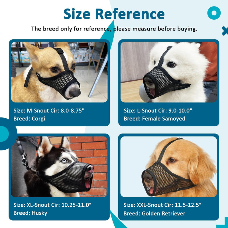 LUCKYPAW Dog Muzzle, Mesh Muzzle for Large Medium Small Dogs, Soft Dog Muzzle to Prevent Biting Chewing Excessive Barking with Adjustable Head Strap, Perfect for Vet Visit (Black, XXL) Black - PawsPlanet Australia