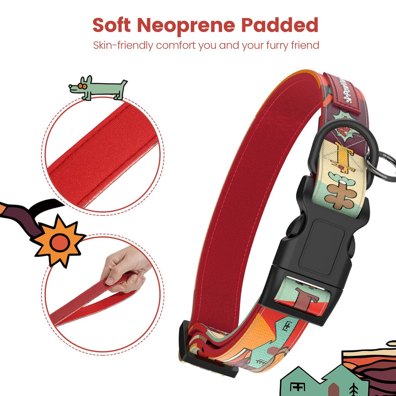 Dog Collar and Leash Set with Smart ID Tag – Adjustable Soft Padded Heavy Duty Comfortable Collar and Leash Set with Cute Pop Art Doodle Design for Small Medium Large Dogs (Red, Small) Sunrise Red S (Neck 11.02-16.93'',Width 0.59'' ) - PawsPlanet Australia