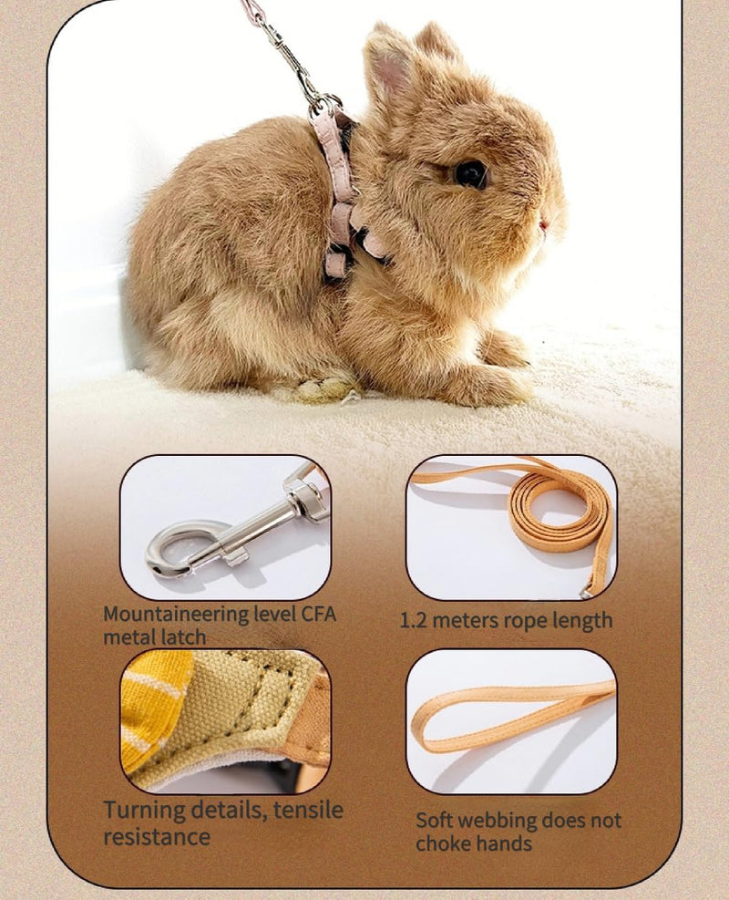 Rabbit Harness and Leash - Adjustable Bunny Harness Escape Proof for Walking Runnig Hiking Camping Outdoor - Cute Small Animal Harness Leash Set (Small,Pink) Pink - PawsPlanet Australia