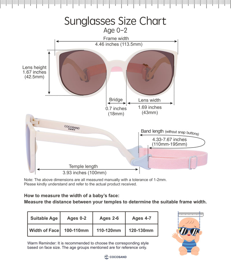 COCOSAND Baby Sunglasses with Strap Polarized Cat Eye UV400 for Infant Toddler Girl 3-24 Months TPE Frame Beige - PawsPlanet Australia