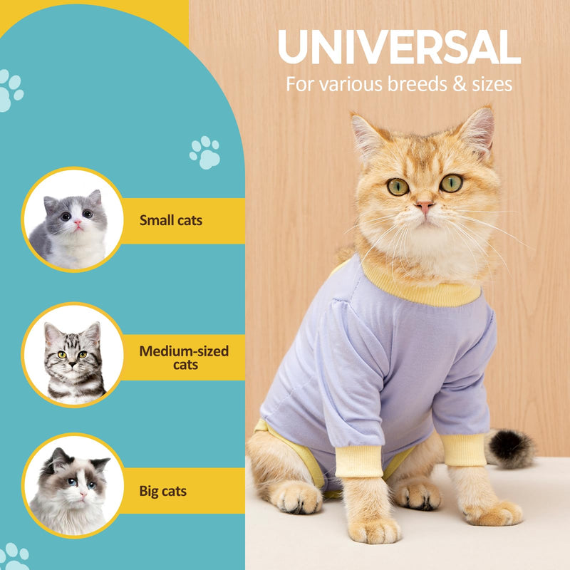 Avont Cat Recovery Suit - Kitten Onesie with Front Sleeves for After Surgery, Female Spay Surgical Abdominal Wound Skin Diseases E-Collar Alternative Wear -Purple(M) Purple Medium - PawsPlanet Australia