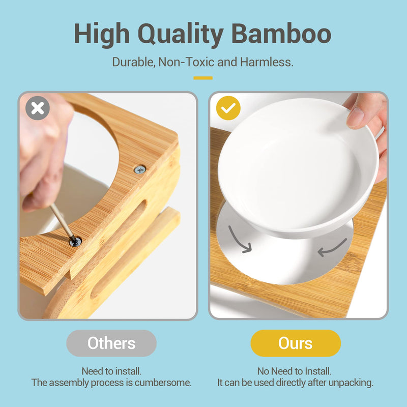 ComSaf Raised Cat Bowl with Stand, Melamine Elevated Cat Food Bowl, 15° Tilted Cat Water Bowl Set, 2 Pack of Feeding Dishes For Cats and Puppy, Protect Pet's Spine, Whisker Stress Free Anti Vomiting Melamine Bowl with Stand