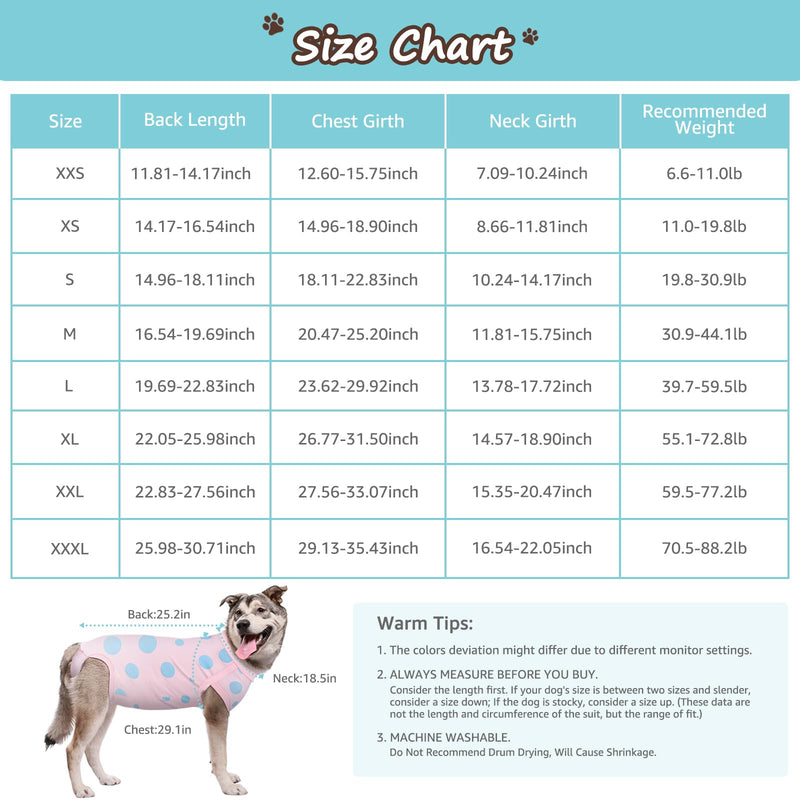 Dog Recovery Suit, Professional Dog Surgery Suit Post Spay, Neuter, Abdominal Surgical Suit for Male Female Dogs Can Pee, Prevent Licking Soft Breathable Cotton Covers Wound (Pink, XX-Large) - PawsPlanet Australia
