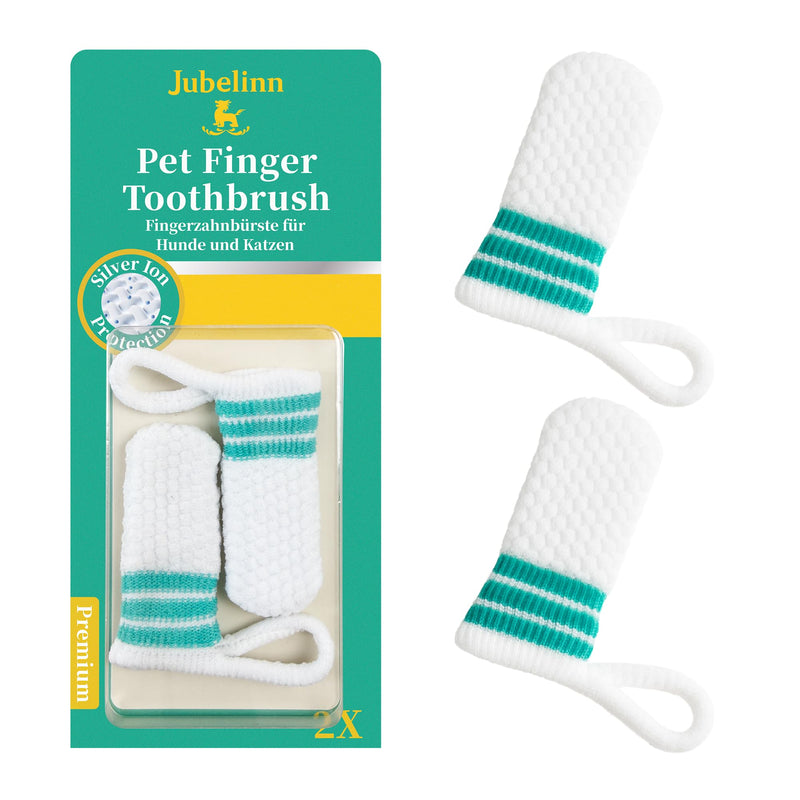 2X Pet Finger Toothbrush - Anti-Plaque - Silver Ion Protection - Soft Dog & Cat Toothbrush for Plaque Removal - Freshens Breath - Prevents Tartar - Dog & Cat Dental Care & Hygiene - Reusable Premium