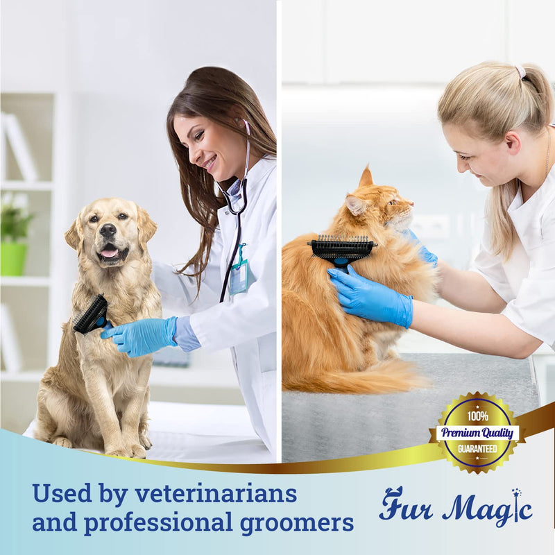 Fur Magic Deshedding and Dematting Comb Double Sided Undercoat Rake Pet Grooming Brush Removing Mats, Knots & Tangles for Dogs and Cats with Long and Medium Hair, Blue