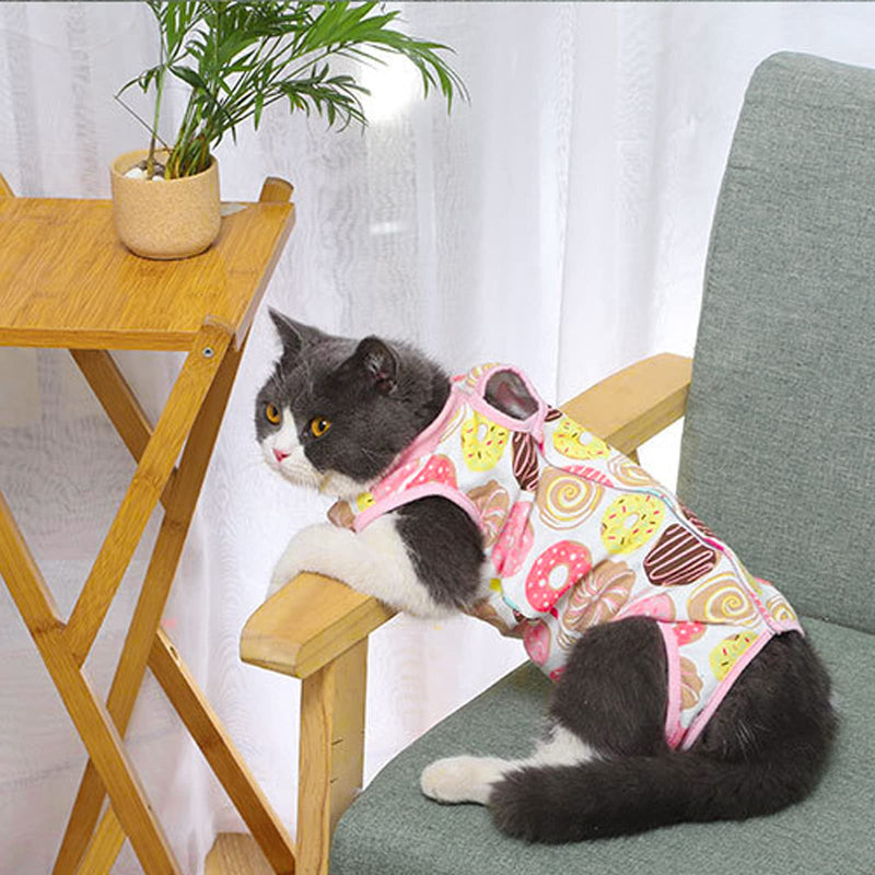 Cat Recovery Suit for Abdominal Wounds or Skin Diseases, 2 PCS Cat Surgery Recovery Suit Breathable E-Collar Alternative for Small Medium Pets After Surgery Wear, Banana and Donut, L