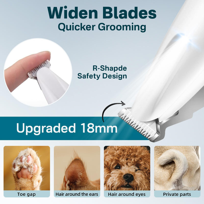 Dog Paw Trimmer & Nail Grinder 2in1 Upgrade [Ultra-Low Noise] [Micro Precision] Cordless Clippers for Grooming Kit, Pet Hair Shears for Cat Small Dogs, Electric Razors with LED Light White - PawsPlanet Australia