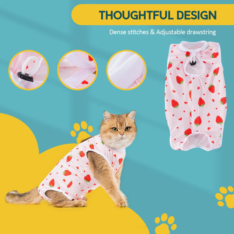 Avont 2 Pack Cat Recovery Suit - Kitten Onesie for Cats After Surgery, Surgical Spay Recovery Suit Female for Abdominal Wounds or Skin Diseases Protection -Cherry/Strawberry(M) Cherry/ Strawberry Medium