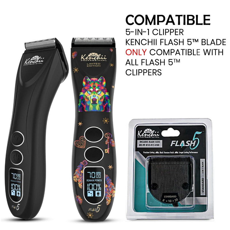 Kenchii Professional Dog Clipper Blade Flash 5 Pet Hair Clipper - Detachable Stainless Steel Blades for Dog Grooming - Hair Clippers & Accessories Pet Shaving Blades. (KEFB5-STD) KEFB5-STD