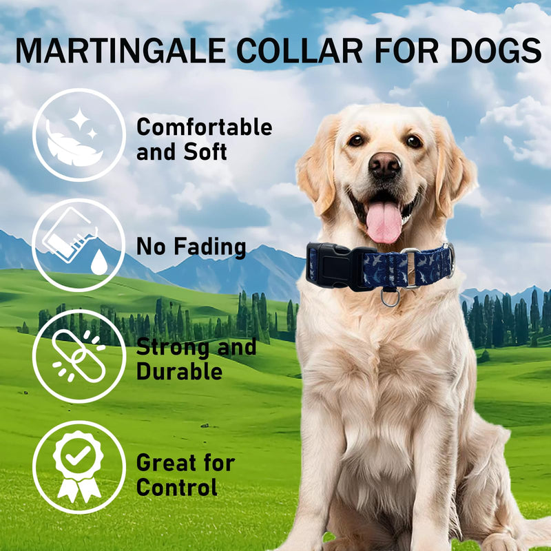 Martingale Collar for Dogs with Buckle Shark Dog Collar Adjustable Soft Nylon Boy Dog Collars for Large Dogs, Deep Blue Shark - PawsPlanet Australia