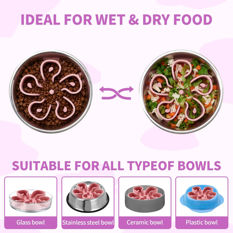 Slow Feeder Dog Bowls Insert, Bestalk Soft Silicone Slow Eating Dog Bowl Insert with Suction Cups for Small, Medium and Large Dogs(Pink, M) Pink - PawsPlanet Australia