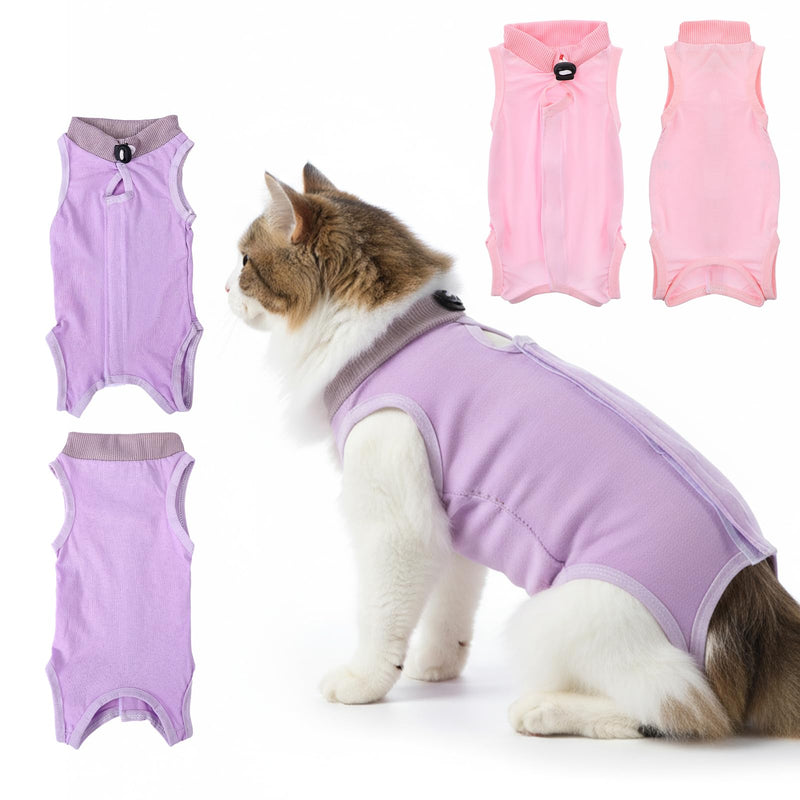2 Pcs Cat Body Suit Post Surgery, Anti Licking Surgical Suit for Cats, Breathable Cat Spay Recovery Suit Female, Spay Suit for Female Cat to Protect Wounds or Skin Care(Purple Pink,M)