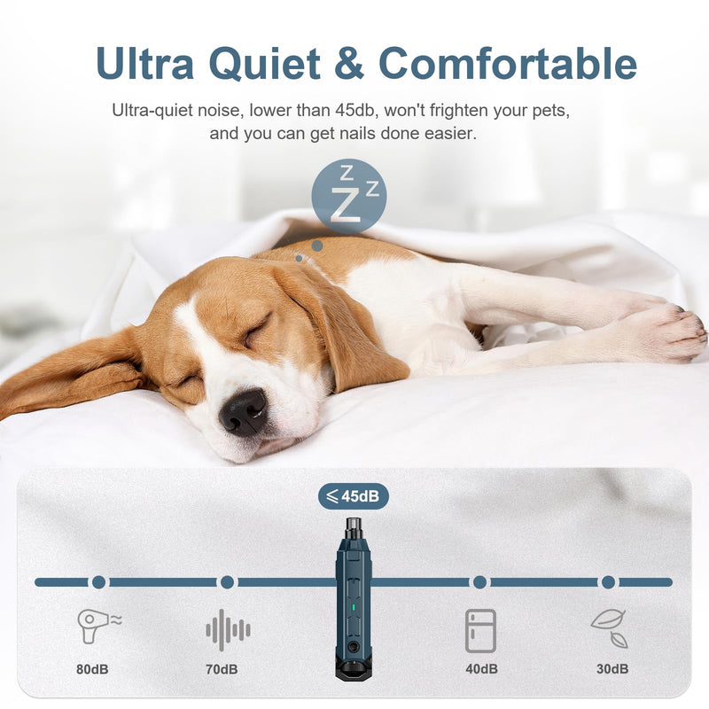 Dog Nail Grinders, Dog Claw Clippers Quiet Rechargeable Electric Dog Nail Trimmer 6-Speed, 3 Types of Nail Polish Port with LED Light for Large Medium Small Dogs - PawsPlanet Australia