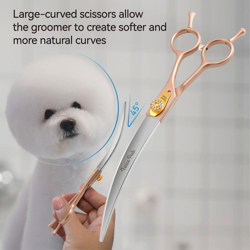 Fenice Peak 45° Extra Curved Dog Grooming Scissors 440C Stainless Steel 7.5'' Big Arc Curved Shears Rose Gold Sharp and Durable Trimming Scissors for Dogs and Cats - PawsPlanet Australia