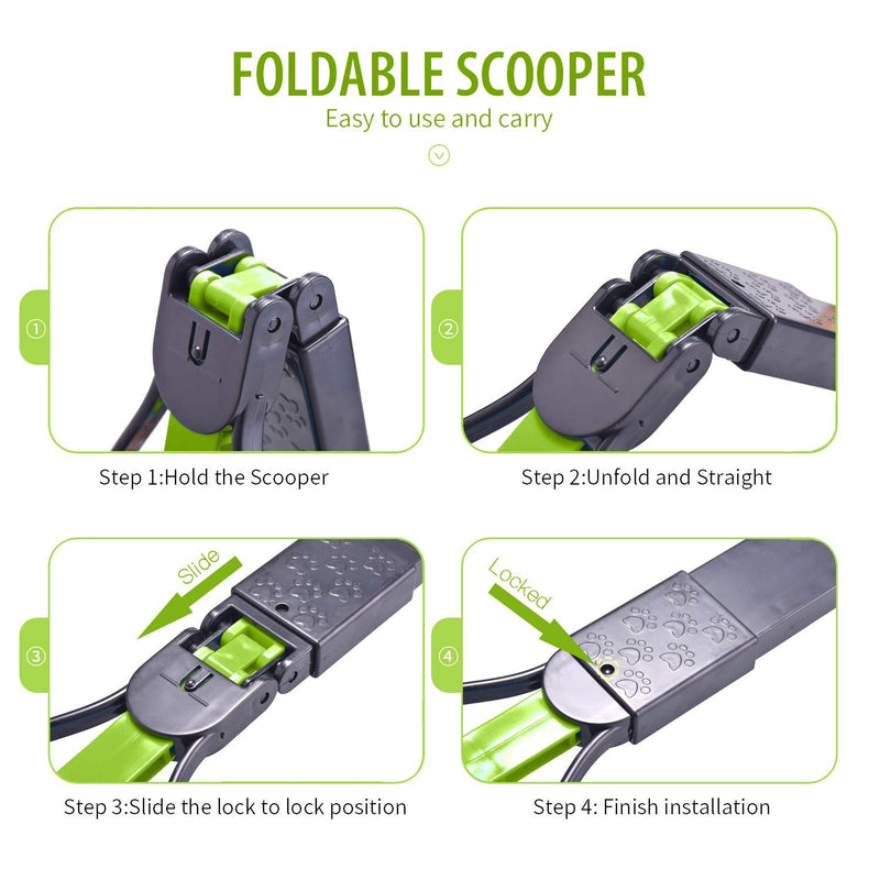 PPOGOO Non-Breakable Pet Pooper Scooper for Dogs and Cats with Long Handle High Strength Material and Durable Spring for Easy Grass and Gravel Pick Up Green - PawsPlanet Australia